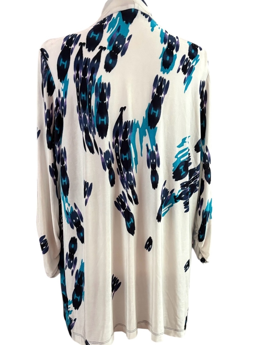Open Front Teal & Navy Patterned Women’s Cardigan. - Picture 2 of 5